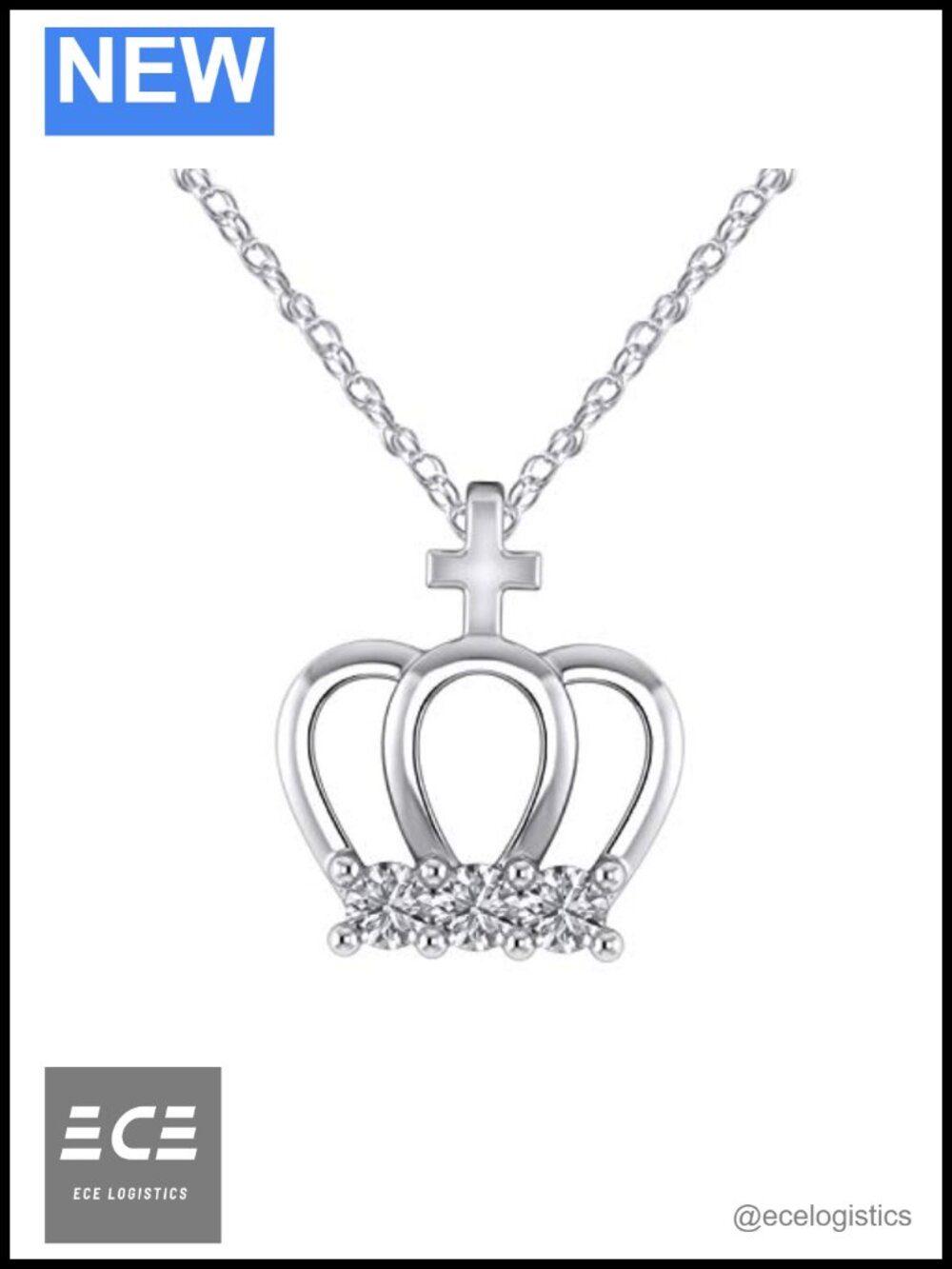 925 Sterling Silver Round Cut Natural Diamond Three Stone Crown Pendant